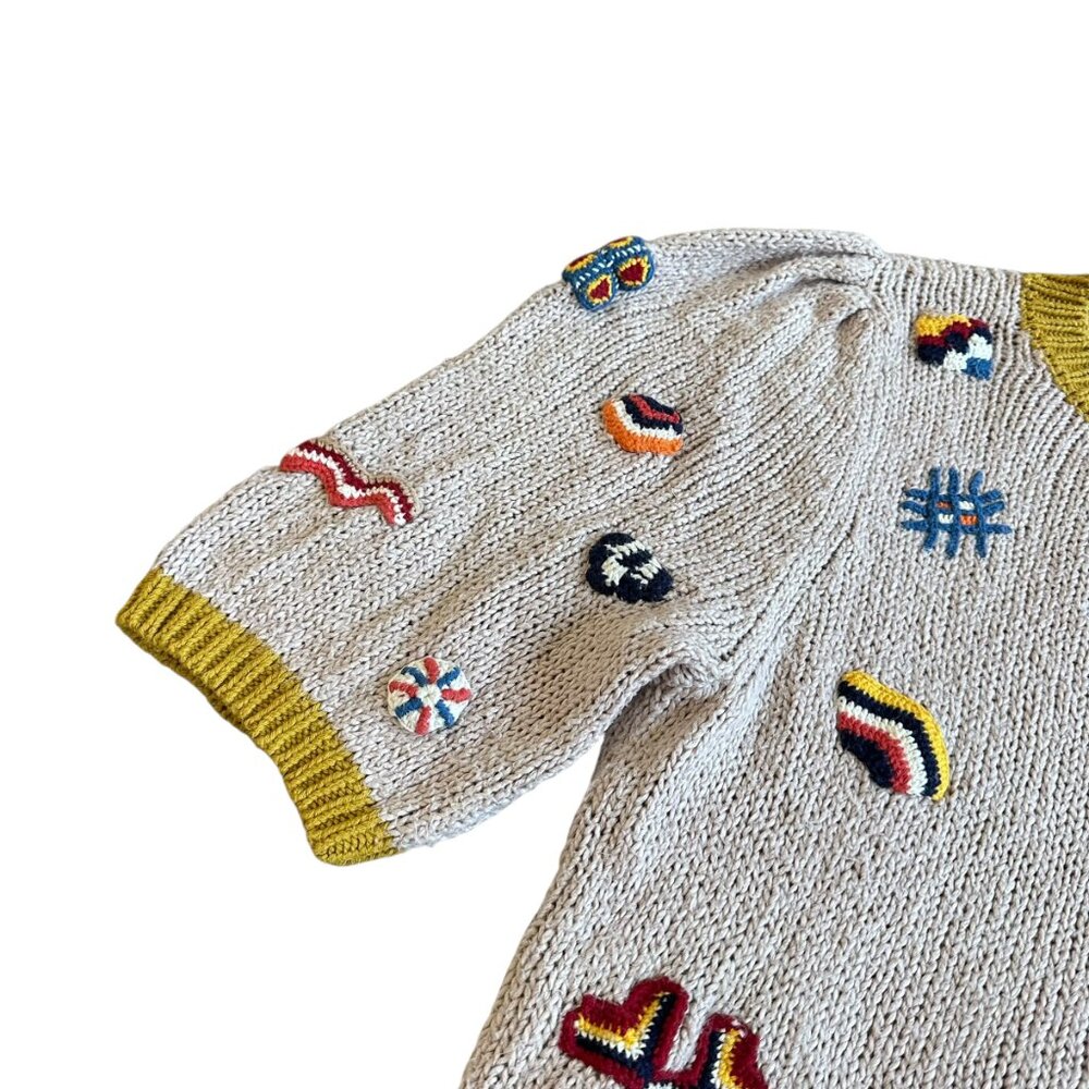 Mother Powder Puff Short Sleeve Sweater Ticket to Ride Bold Print Size Large - Picture 4 of 14